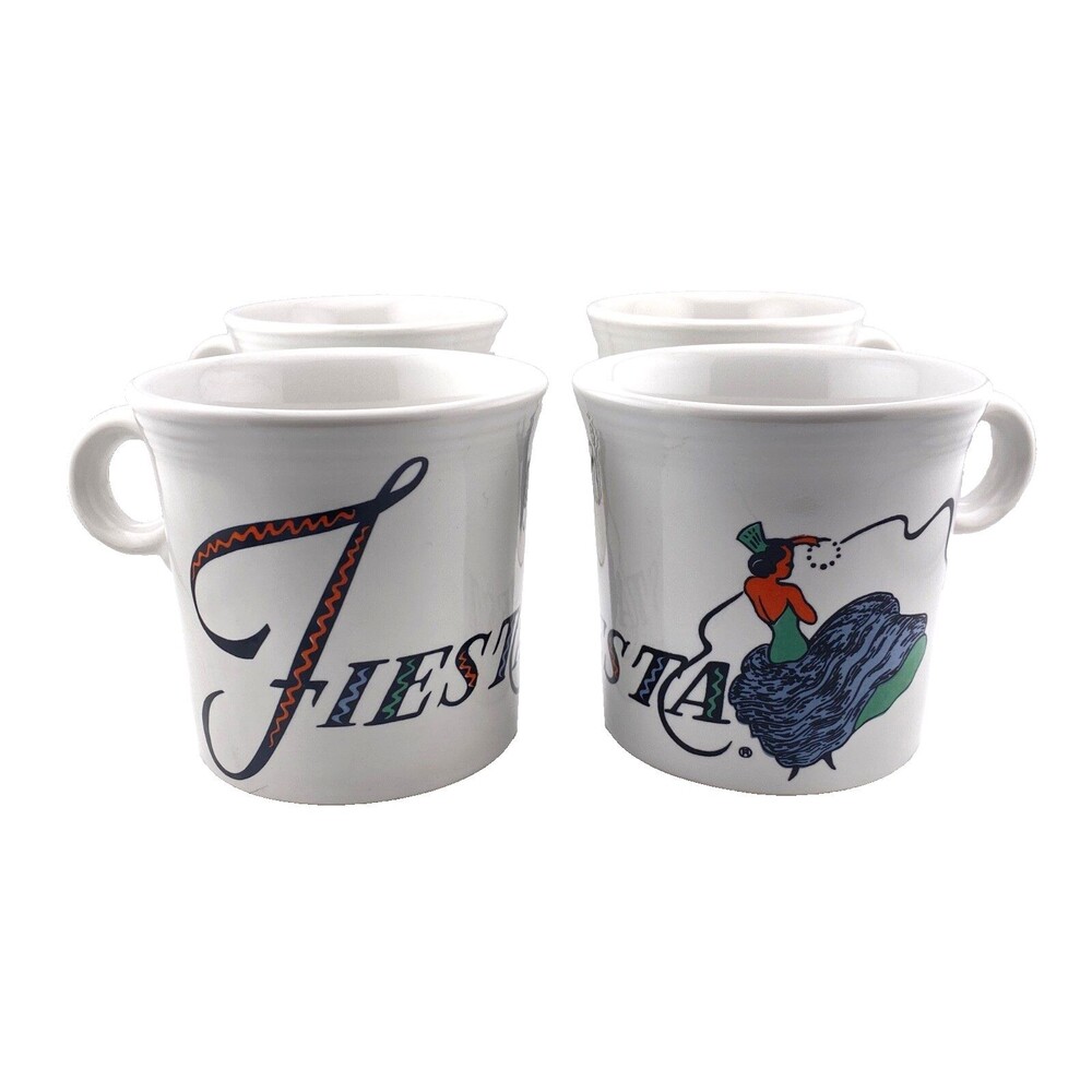 FIESTA Coffee Cups 4pc Set Mugs Dancing Lady Woman White Multi Color Fiestaware